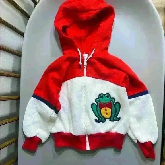 Vintage made in the USA toddler boy red frog embroidered zip hoodie sweatshirt - Picture 1 of 4